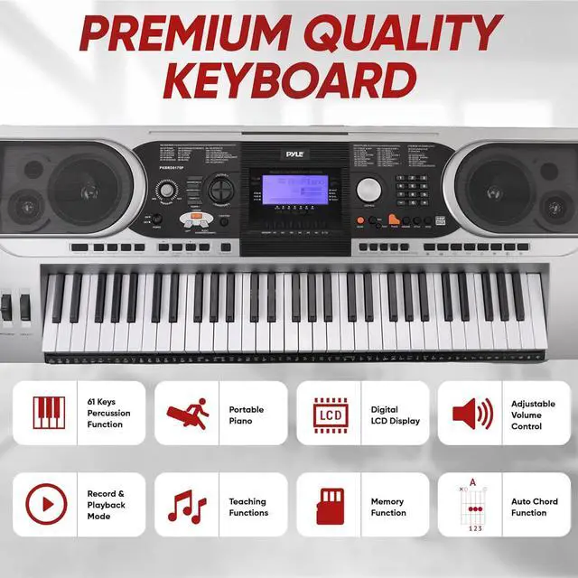 Alt view image 3 of 7 - Piano Keyboard, Electric Musical Instrument, Full Size Portable Music Keyboard, Piano Keyboard 61 Keys, with Sustain Pedal, Headset, Weatherproof Bag and Keyboard Stand
