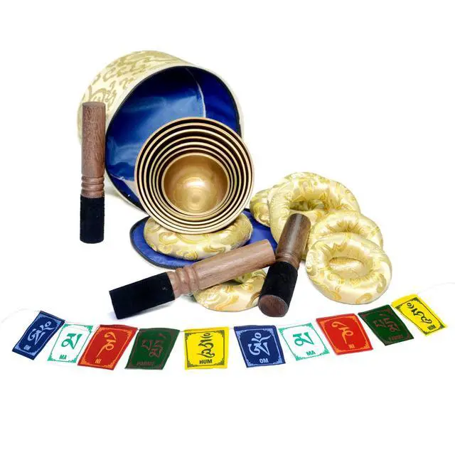 Alt view image 5 of 5 - Tibetan Singing Bowl Set of 7 Himalayan Bowl Vajra Engraved Chakra bowl Authentic 7 metals Handmade in Nepal for Yoga, Chakra healing, Deep Relaxation Mindfulness