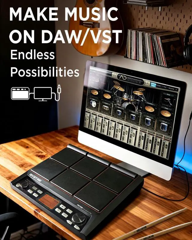 Alt view image 5 of 6 - PD705 Percussion Sample Multipad, Electric Drum Pad for Drummers | With 9 Velocity Sensitive Pads, 592 Sounds, Built-in Effecter, Looper, Support USB/MIDI In Out/AUX, 8 External Trigger Inputs