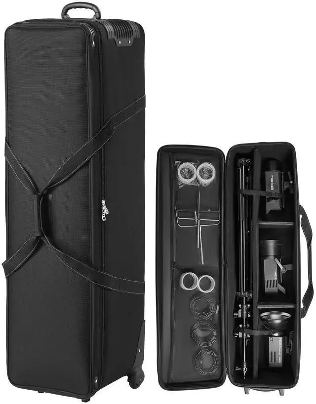Main image of Studio Equipment Trolley Case, 51.57 x 14.37 x 14.96 in / 131 x 36.5 x 38 cm, Rolling Camera Bag, Carrying Bag with Wheels Straps Padded Compartment Handle, for Light Stands, Tripods, Telescopes