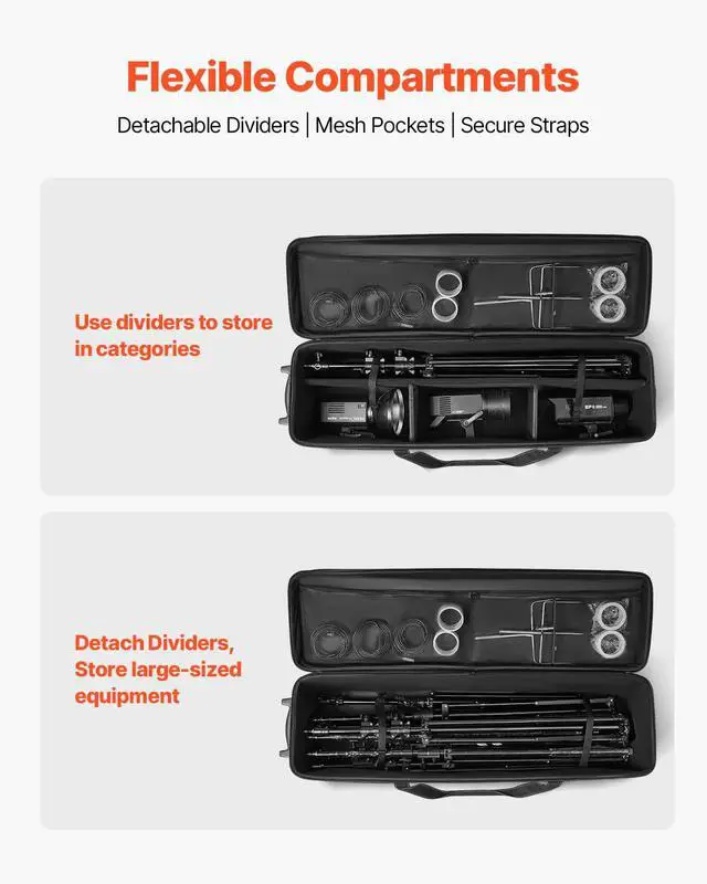 Alt view image 6 of 7 - Studio Equipment Trolley Case, 51.57 x 14.37 x 14.96 in / 131 x 36.5 x 38 cm, Rolling Camera Bag, Carrying Bag with Wheels Straps Padded Compartment Handle, for Light Stands, Tripods, Telescopes