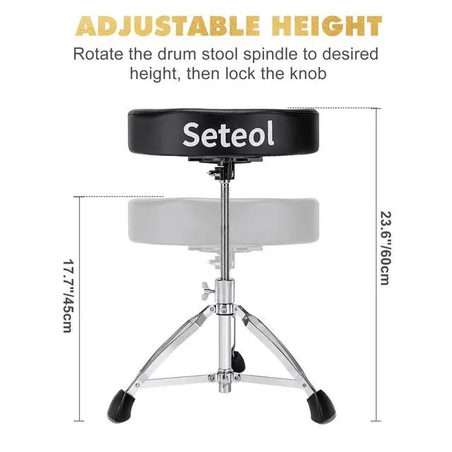 Alt view image 3 of 7 - Heavy Duty Drum Throne 330 lbs, Saddle Drum Stool Height Adjustable | Ergonomic 4 inch Thick Padded Drum Seat with 2 Pairs 5A Drumsticks & Drum Key for Adult Drummers