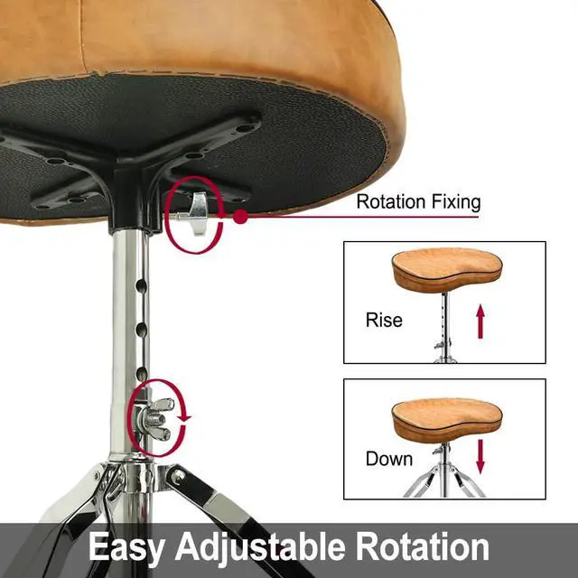 Alt view image 5 of 7 - Drum Throne Saddle Style for Adults,Drummer - Heavy Duty Adjustable Drum Seat Stool with Leather Seat
