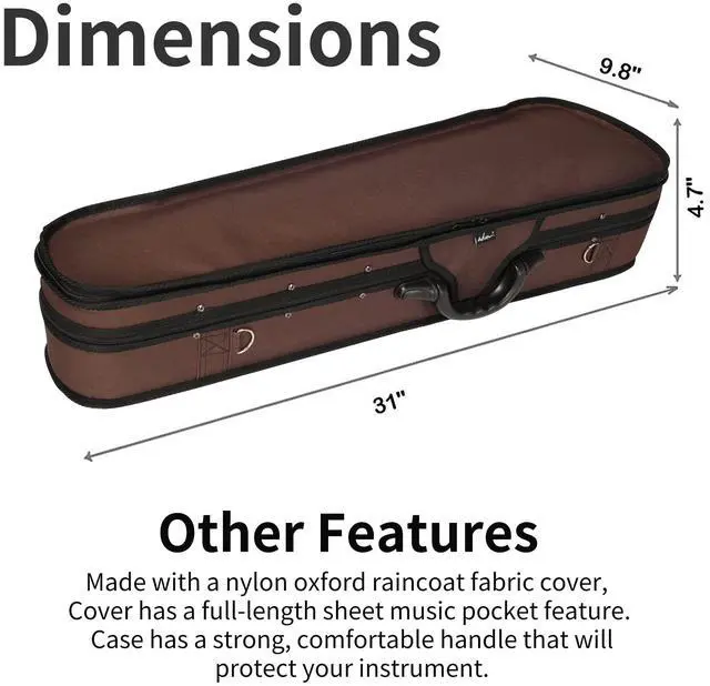 Alt view image 4 of 7 - 4/4 Full Size Violin Hard Case Basic Professional Triangular Shape Backpack, Super Light Suspension (Brown)