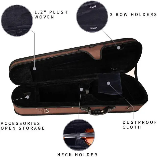 Alt view image 5 of 7 - 4/4 Full Size Violin Hard Case Basic Professional Triangular Shape Backpack, Super Light Suspension (Brown)