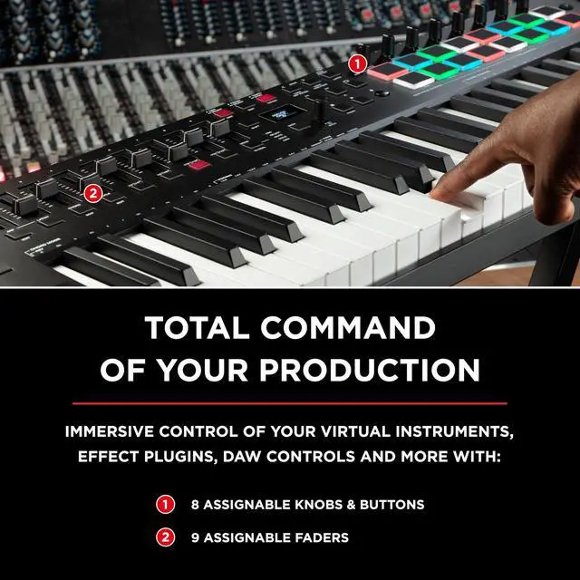 Alt view image 3 of 7 - Oxygen Pro 49 and HDH40 49 Key USB MIDI Keyboard Controller With Beat Pads, and Over Ear Headphones with 9 ft Cable
