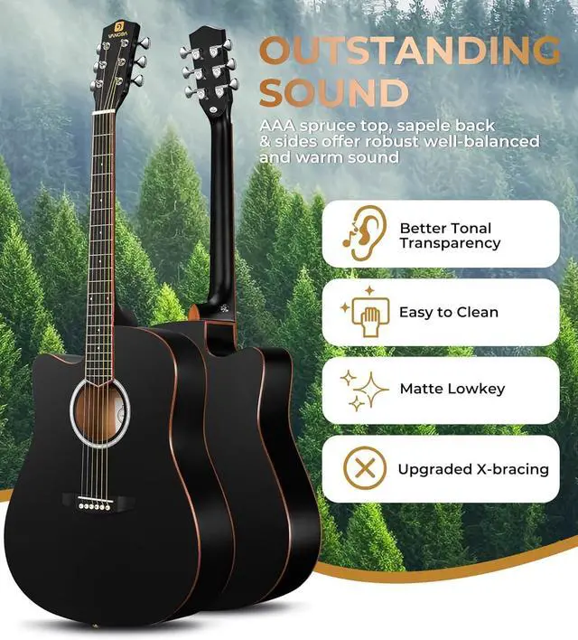 Alt view image 2 of 7 - Left Handed Guitar, Full Size Cutaway Left Handed Acoustic Guitar Kit for Adult Beginner 41 Inch Lefty Acustica Guitarra Set, Black