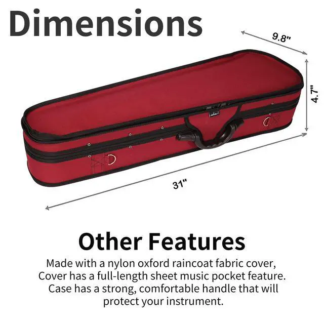 Alt view image 4 of 7 - 4/4 Full Size Violin Hard Case Basic Professional Triangular Shape Backpack, Super Light Suspension (Wine Red)