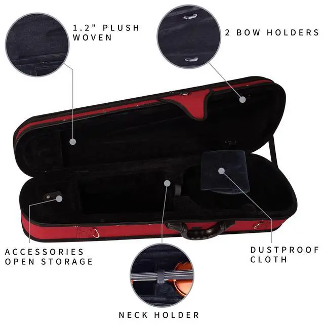 Alt view image 5 of 7 - 4/4 Full Size Violin Hard Case Basic Professional Triangular Shape Backpack, Super Light Suspension (Wine Red)