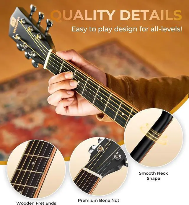 Alt view image 3 of 7 - Left Handed Guitar, Full Size Cutaway Left Handed Acoustic Guitar Kit for Adult Beginner 41 Inch Lefty Acustica Guitarra Set, Black