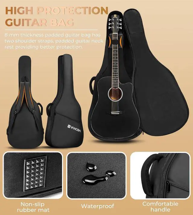 Alt view image 6 of 7 - Left Handed Guitar, Full Size Cutaway Left Handed Acoustic Guitar Kit for Adult Beginner 41 Inch Lefty Acustica Guitarra Set, Black