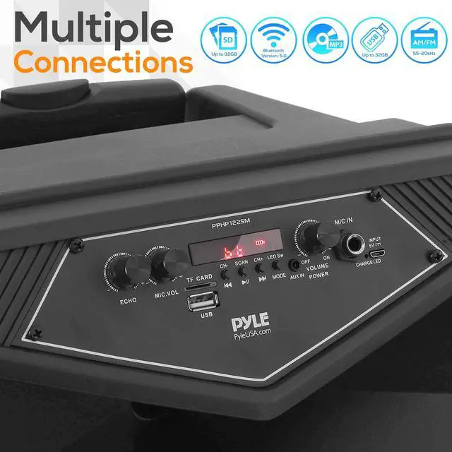 Alt view image 2 of 7 - Portable Bluetooth PA Speaker System-800W Outdoor Bluetooth Speaker Portable PA System w/Microphone in, Party Lights, MP3/USB SD Card Reader, FM Radio, Rolling Wheels-Mic, Remote- PPHP122SM.5