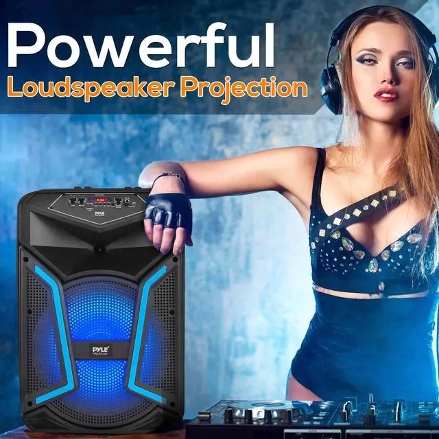 Alt view image 4 of 7 - Portable Bluetooth PA Speaker System-800W Outdoor Bluetooth Speaker Portable PA System w/Microphone in, Party Lights, MP3/USB SD Card Reader, FM Radio, Rolling Wheels-Mic, Remote- PPHP122SM.5