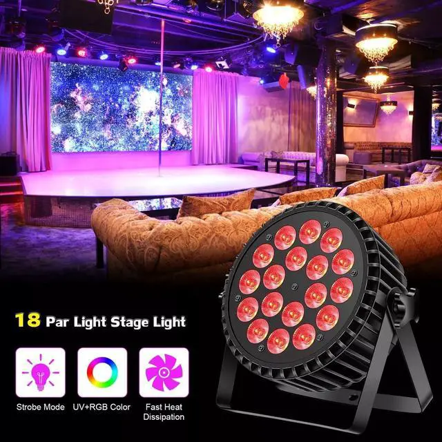 Alt view image 2 of 7 - 4PCS LED Stage Lights XPCLEDOYZ RGBWA+UV 6-in-1 Par Lights, 18X18W High Power Par Can Lighting with DMX Control Sound Activated Uplights for Events Halloween DJ Wedding Stage Party (6IN1, 4)