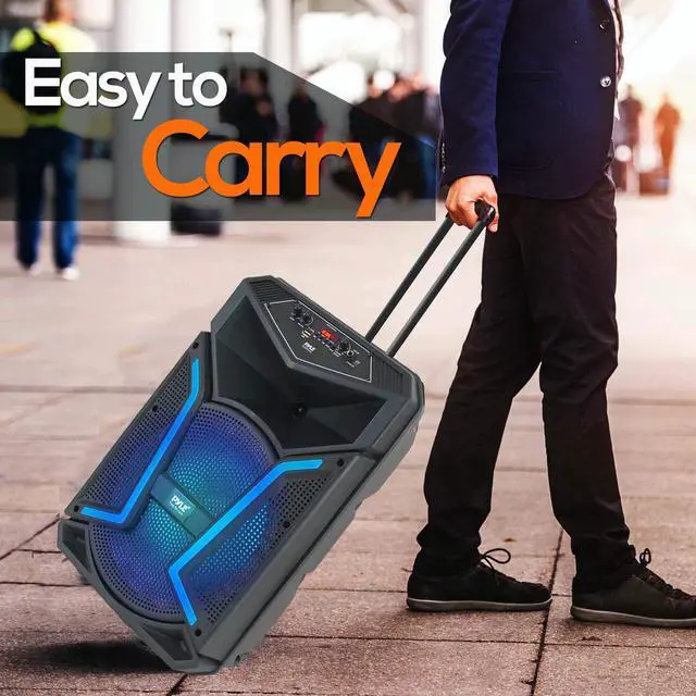 Alt view image 7 of 7 - Portable Bluetooth PA Speaker System-800W Outdoor Bluetooth Speaker Portable PA System w/Microphone in, Party Lights, MP3/USB SD Card Reader, FM Radio, Rolling Wheels-Mic, Remote- PPHP122SM.5