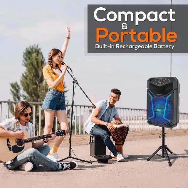 Alt view image 6 of 7 - Portable Bluetooth PA Speaker System-800W Outdoor Bluetooth Speaker Portable PA System w/Microphone in, Party Lights, MP3/USB SD Card Reader, FM Radio, Rolling Wheels-Mic, Remote- PPHP122SM.5