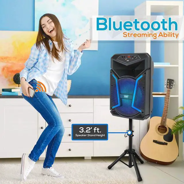 Alt view image 5 of 7 - Portable Bluetooth PA Speaker System-800W Outdoor Bluetooth Speaker Portable PA System w/Microphone in, Party Lights, MP3/USB SD Card Reader, FM Radio, Rolling Wheels-Mic, Remote- PPHP122SM.5