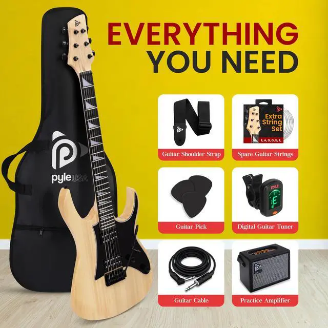 Alt view image 7 of 7 - Prog Rock EG Series Electric Guitar with Amp Kit, 39" Full Size with Dual Humbucker Pickups, Low Profile Neck and Solid Paulownia Body, Premium Accessory Kit Included (Prog Rock, Natural)