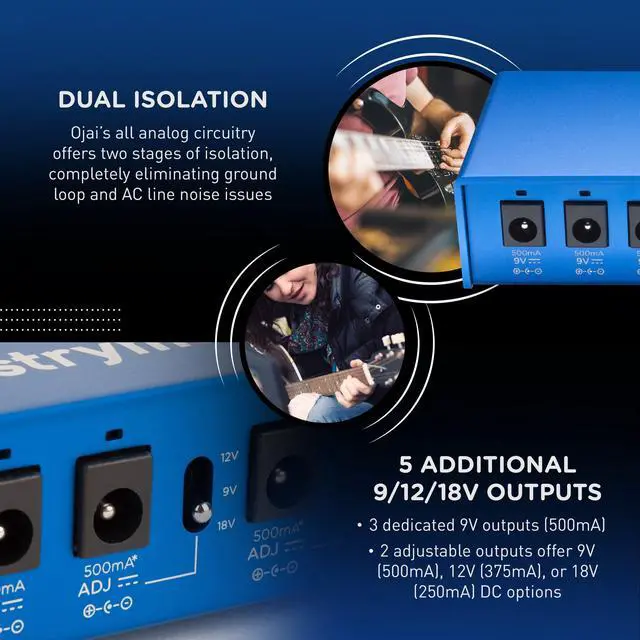 Alt view image 5 of 7 - Ojai R30 5-Output High Current Low-Profile Guitar Pedal Power Supply | 5 Fully Isolated Outputs, 3×9v/500ma, 2×selectable 9/12/18v. Includes 5 Cables, Ps-124 Adapter, 24V Thru