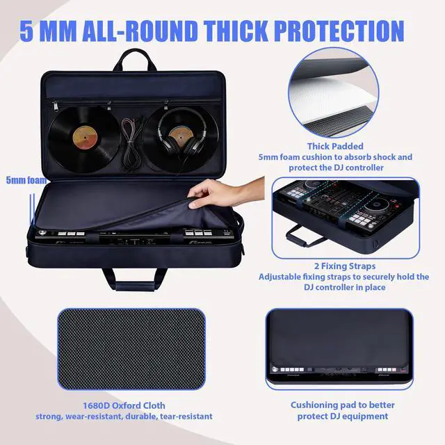 Alt view image 2 of 7 - DJ Controller Case for DDJ FLX10 / GRV6 / REV7 / REV5 / 1000 / SC LIVE 4 | DJ Controller Gig Backpack Bag, Full Soft Padded, Multip-Pocket, with Backpack- & Shoulder-Strap, for DJ & Music Producers
