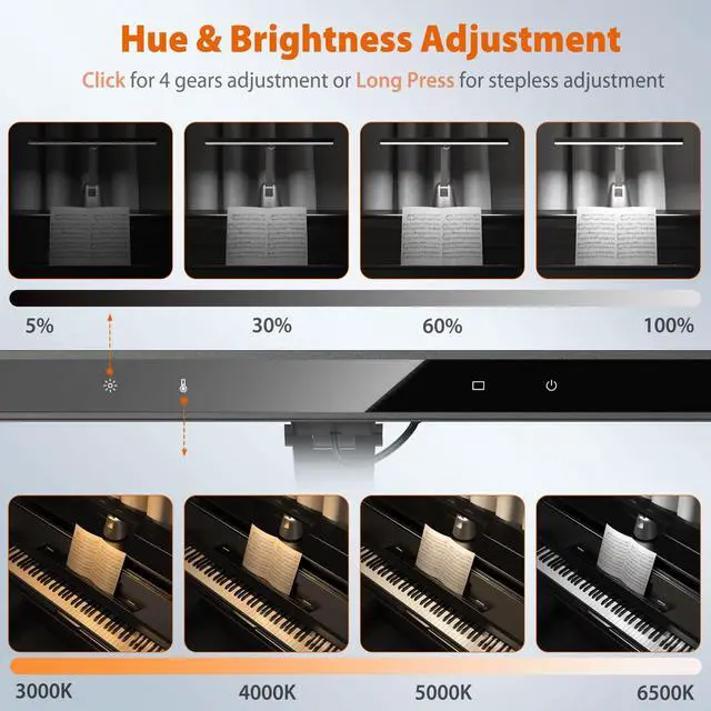 Alt view image 5 of 7 - 55'' Ultra Wide Illumination LED Professional Eye Caring Piano Lamp | Piano Light with Auto-Dimming, Stepless Dimming, 2H Timer, Memory Function, Steady Base, Piano Lamp for Upright Grand Piano
