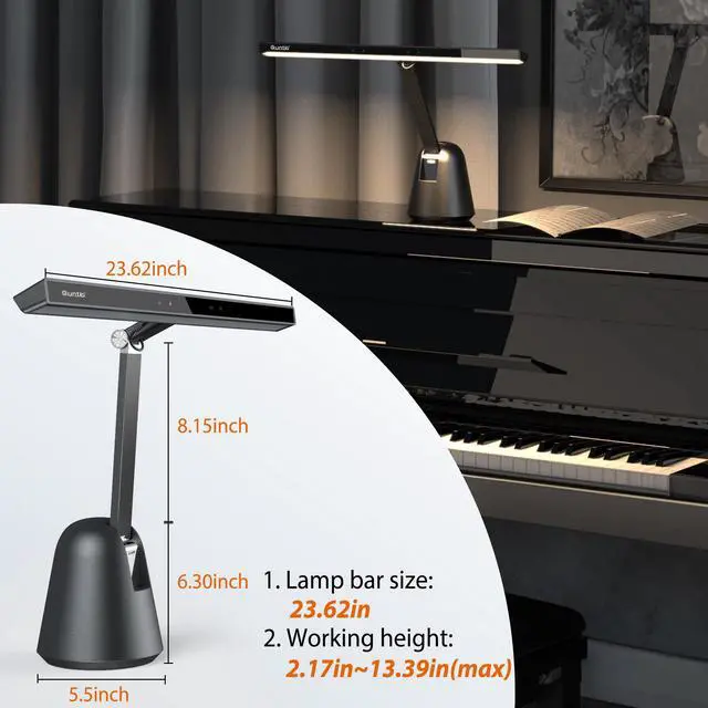 Alt view image 7 of 7 - 55'' Ultra Wide Illumination LED Professional Eye Caring Piano Lamp | Piano Light with Auto-Dimming, Stepless Dimming, 2H Timer, Memory Function, Steady Base, Piano Lamp for Upright Grand Piano