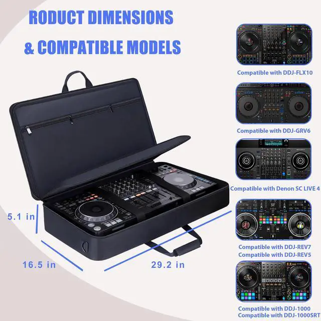 Alt view image 7 of 7 - DJ Controller Case for DDJ FLX10 / GRV6 / REV7 / REV5 / 1000 / SC LIVE 4 | DJ Controller Gig Backpack Bag, Full Soft Padded, Multip-Pocket, with Backpack- & Shoulder-Strap, for DJ & Music Producers