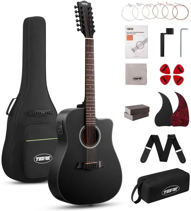 Main image of 12 String Acoustic Electric Guitar for All Players, Black | 42" Full Size, Rich 12-String Tone, Spruce Top & Mahogany Body, Built-In EQ/Tuner, Matte Finish for Stage & Home Playing