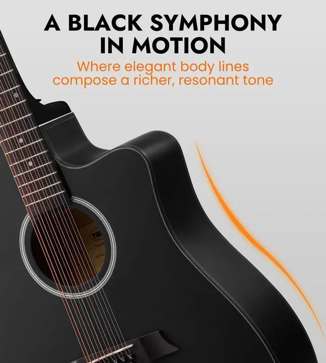 Alt view image 3 of 7 - 12 String Acoustic Electric Guitar for All Players, Black | 42" Full Size, Rich 12-String Tone, Spruce Top & Mahogany Body, Built-In EQ/Tuner, Matte Finish for Stage & Home Playing