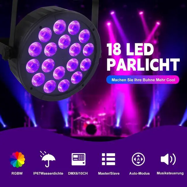 Alt view image 2 of 7 - 4PCS 180 W Stage Par Lights, RGBW 4-in-1 LED Par Can Light with DMX512 Sound Controlled Uplights, Stage Lights for Parties Wedding Festival Events Church