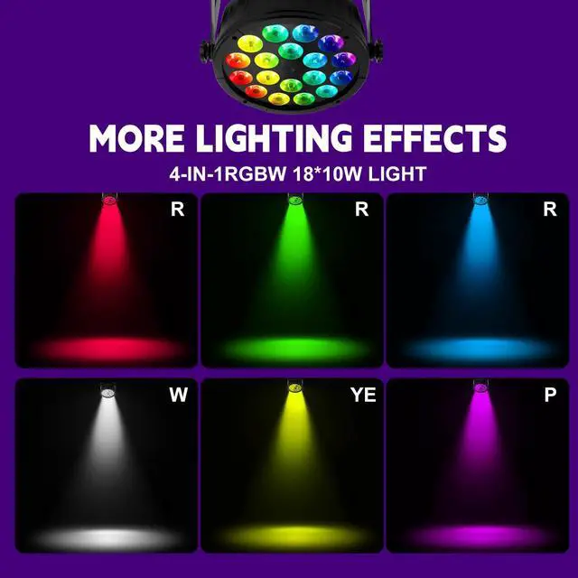 Alt view image 3 of 7 - 4PCS 180 W Stage Par Lights, RGBW 4-in-1 LED Par Can Light with DMX512 Sound Controlled Uplights, Stage Lights for Parties Wedding Festival Events Church