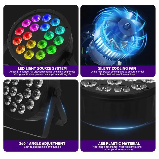 Alt view image 7 of 7 - 4PCS 180 W Stage Par Lights, RGBW 4-in-1 LED Par Can Light with DMX512 Sound Controlled Uplights, Stage Lights for Parties Wedding Festival Events Church