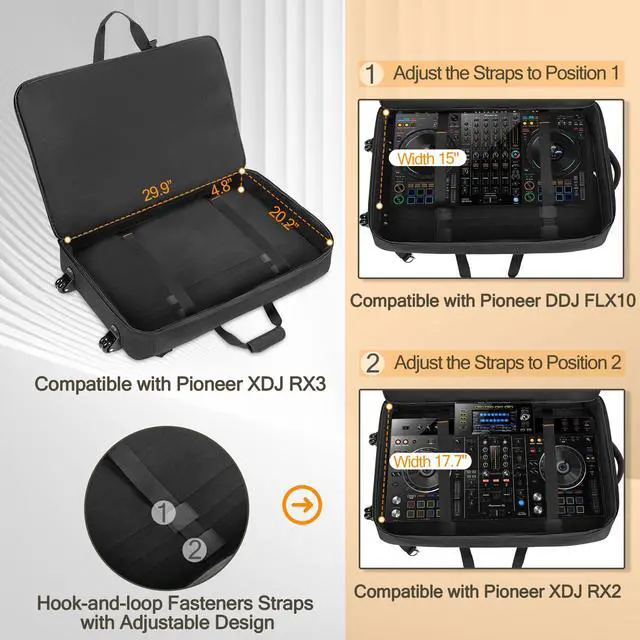 Alt view image 3 of 7 - DJ Controller Bag Backpack with Wheel Compatible with Pioneer Mixer | Padded Wheeled DJ Carrying Case Bag with Accessory Pocket Fits for Pioneer XDJ RX2/XDJ RX3/XDJ-RX/DDJ FLX10/DDJ REV7/DDJ 1000