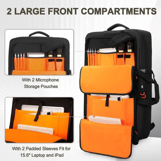 Alt view image 2 of 7 - DJ Controller Bag Backpack with Wheel Compatible with Pioneer Mixer | Padded Wheeled DJ Carrying Case Bag with Accessory Pocket Fits for Pioneer XDJ RX2/XDJ RX3/XDJ-RX/DDJ FLX10/DDJ REV7/DDJ 1000