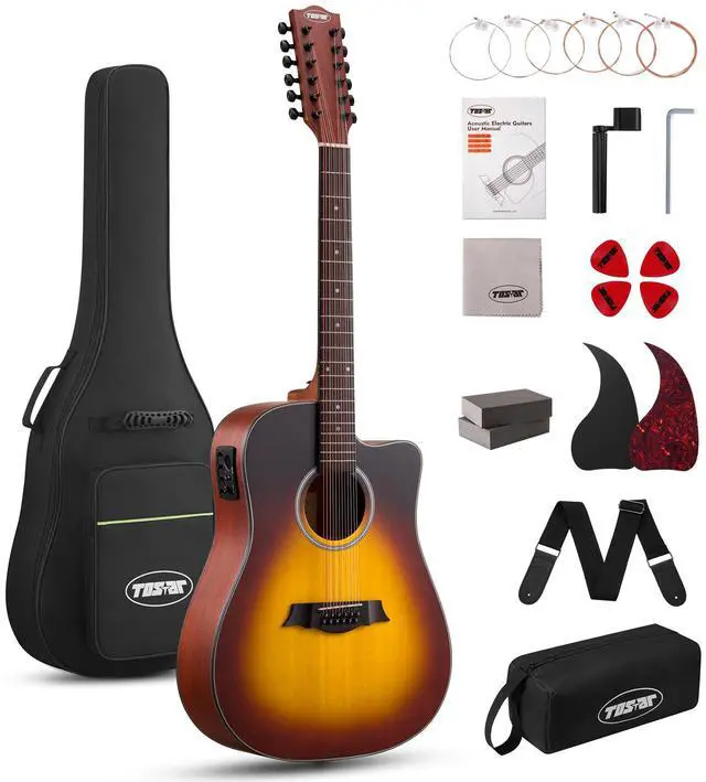 Main image of 12 String Acoustic Electric Guitar for All Players, Sunburst | 42" Full Size, Rich 12-String Tone, Spruce Top & Mahogany Body, Built-In EQ/Tuner, Matte Finish for Stage & Home Playing