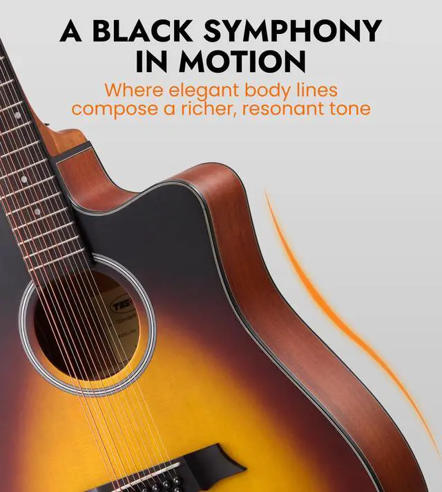 Alt view image 3 of 7 - 12 String Acoustic Electric Guitar for All Players, Sunburst | 42" Full Size, Rich 12-String Tone, Spruce Top & Mahogany Body, Built-In EQ/Tuner, Matte Finish for Stage & Home Playing