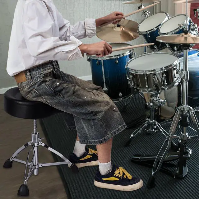 Alt view image 2 of 7 - Heavy Duty Drum Throne 330 lbs, Saddle Drum Stool Height Adjustable | Ergonomic 4 inch Thick Padded Drum Seat with 2 Pairs 5A Drumsticks & Drum Key for Adult Drummers