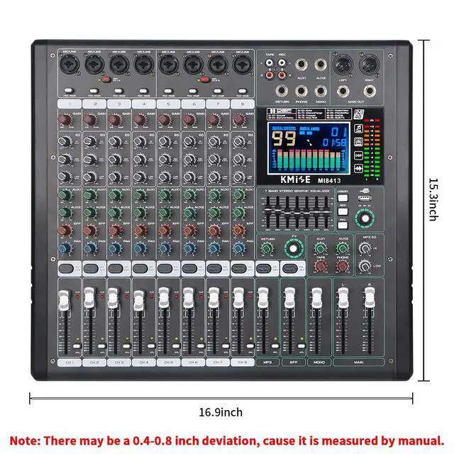 Alt view image 7 of 7 - Audio Mixer 8 Channel with MP3 Player 99 DSP Digital DJ Mixer and Effect 7 Band EQ Output 48V Phantom Power Source USB Recording BT USB for Streaming Karaoke Party Stage