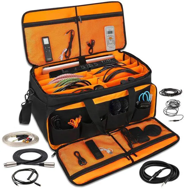 Main image of Cable Bag Organizer & DJ Bag for Musicians: Heavy Duty Gig Bag with 17" Laptop Sleeve, Dividers for DJ Accessories, Gear & Cable Storage for Microphones, Sound, Lighting, Cords