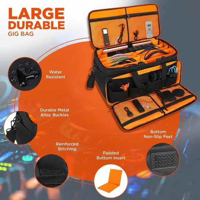 Alt view image 3 of 7 - Cable Bag Organizer & DJ Bag for Musicians: Heavy Duty Gig Bag with 17" Laptop Sleeve, Dividers for DJ Accessories, Gear & Cable Storage for Microphones, Sound, Lighting, Cords