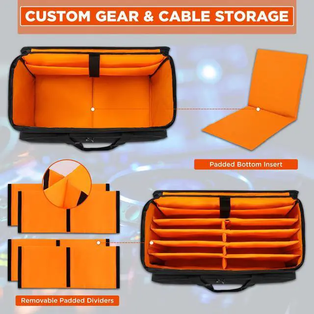 Alt view image 4 of 7 - Cable Bag Organizer & DJ Bag for Musicians: Heavy Duty Gig Bag with 17" Laptop Sleeve, Dividers for DJ Accessories, Gear & Cable Storage for Microphones, Sound, Lighting, Cords