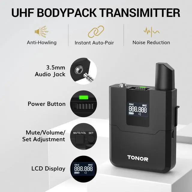 Alt view image 3 of 7 - Wireless Microphones System with 8x12 Channels Headset/Lavalier Lapel Mics, Bodypack Transmitter, Receiver, 90 m/295ft UHF Range for Church Conference Performance Singing Karaoke PA Speaker