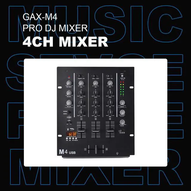 Alt view image 6 of 7 - DJ-M4 Black 4-Channel Aduio Mixer, Bluetooth & USB Audio Mixer with Crossfader, 3-Band EQ, Gain Control, and Cue Monitor Function - Professional Soundboard for Parties, Clubs, Karaoke