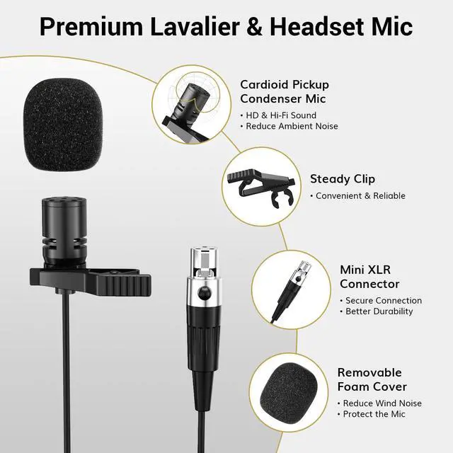 Alt view image 6 of 7 - UHF Wireless Microphones System with Headset/Lavalier Lapel Mics, Bodypack Transmitter, Receiver, 4 * 10 Channels, 90 m/295ft Range for Live Singing Karaoke Church Party DJ, 4 Bodypack Mics