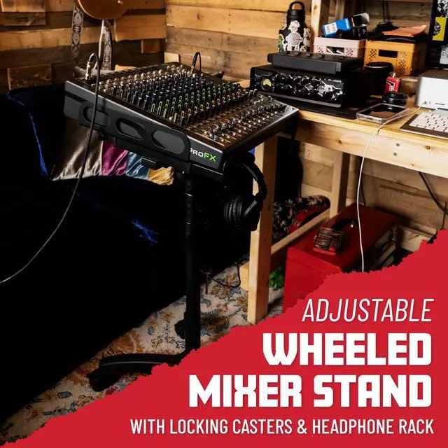 Alt view image 2 of 7 - Adjustable Rolling Mixer Stand with Locking Casters and Headphone Hanging Rack, (GFW-MIXERCART-0400)