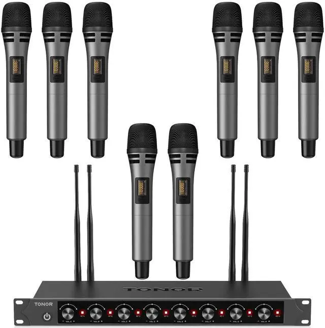 Main image of Wireless Microphones System with 8x12 Channels Cordless Handheld Microfono Inalambrico, 90 m/295FT UHF Range, Mics with Stable Signal, Quick Mute for Karaoke Singing Party Church Wedding