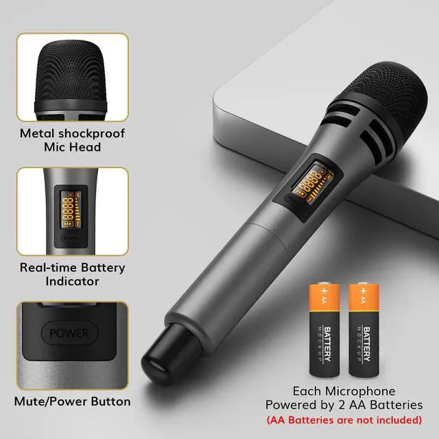 Alt view image 4 of 7 - Wireless Microphones System with 8x12 Channels Cordless Handheld Microfono Inalambrico, 90 m/295FT UHF Range, Mics with Stable Signal, Quick Mute for Karaoke Singing Party Church Wedding