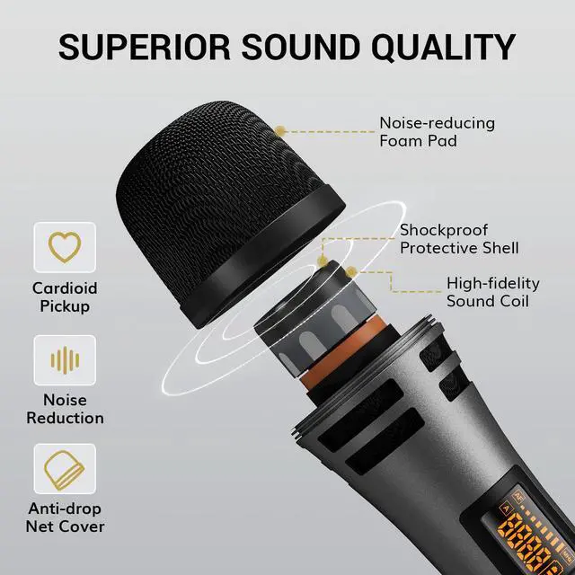 Alt view image 3 of 7 - Wireless Microphones System with 8x12 Channels Cordless Handheld Microfono Inalambrico, 90 m/295FT UHF Range, Mics with Stable Signal, Quick Mute for Karaoke Singing Party Church Wedding