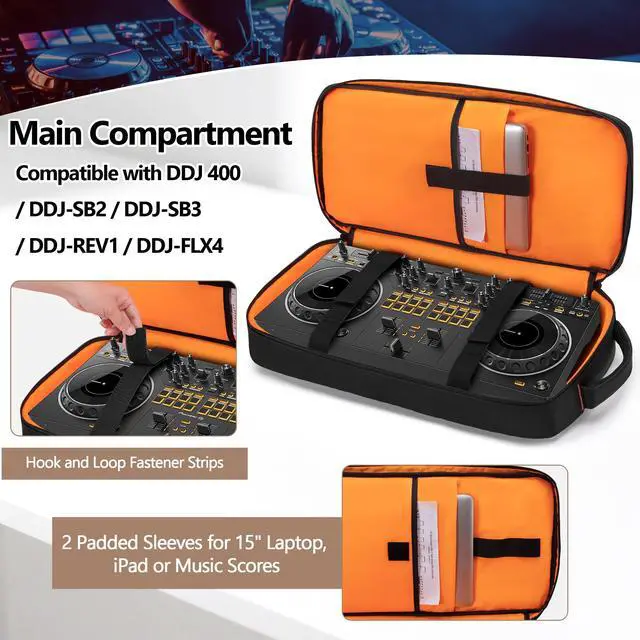 Alt view image 3 of 7 - DJ Controller Backpack Fits for DDJ-400/SB2/SB3/DDJ-REV1/DDJ-FLX4 | Laptop Sleeve, 2 Front Pocket, Padded DJ Controller Mixer Storage Bag Carrying Case for DJ Equipment and Cable