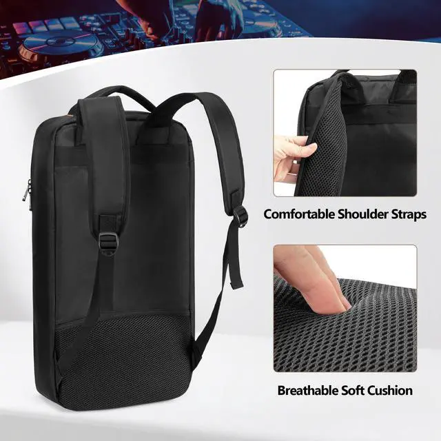 Alt view image 4 of 7 - DJ Controller Backpack Fits for DDJ-400/SB2/SB3/DDJ-REV1/DDJ-FLX4 | Laptop Sleeve, 2 Front Pocket, Padded DJ Controller Mixer Storage Bag Carrying Case for DJ Equipment and Cable